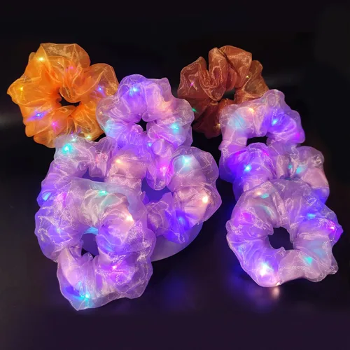 Miniatura 16 de Scrunchies LED, 18 piezas multicolor que brillan en la oscuridad suministros de fiesta, recuerdo de fiesta de neón, accesorios de festival rave