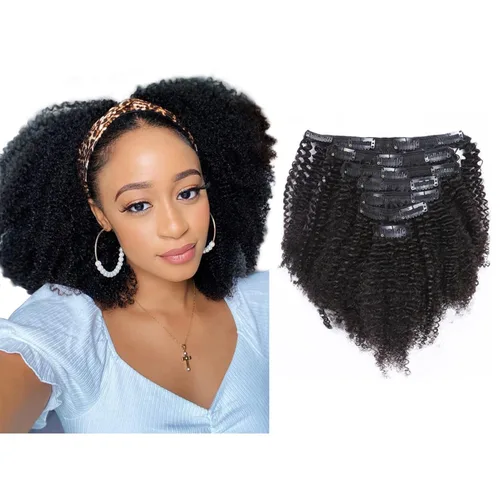 Miniatura 15 de Extensiones de cabello rizado con horquillas, cabello humano virgen Remy, extensiones de pelo rizado brasileño 4B 4C, grado 8A, gruesos