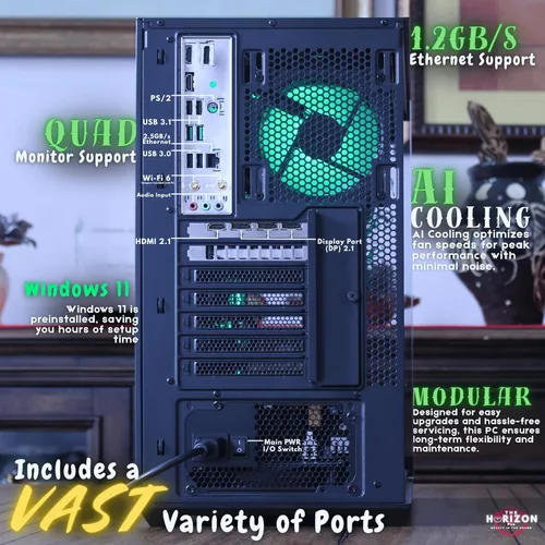 Miniatura 5 de The Horizon RGB I9 RTX Gaming PC CPU Core I9 32 GB de RAM Almacenamiento de 2 TB RTX 5070 OC AIO de 14.173 in WiFi de 1.2 GB/s