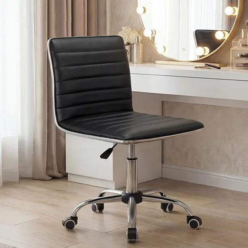 Furmax Silla de trabajo de respaldo medio, silla de oficina giratoria de cuero con respaldo bajo, silla de tocador para sala de maquillaje, silla de