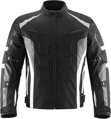 Chaqueta de motocicleta ILM con armadura CE para hombres Enduro Touring Dualsport, resistente al agua, textil, para todo tipo de clima B02 Blanco