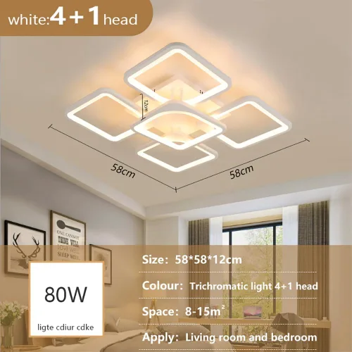 Miniatura 6 de Lámpara LED de techo regulable, 5 luces de techo de 23 pulgadas, montaje empotrado, lámpara de 80 W para sala de estar, dormitorio, cocina