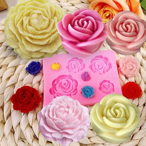 Miniatura 5 de 2 moldes de silicona de rosas (2 estilos), 2 moldes de peonía (3.54 pulgadas + 2.55 pulgadas) moldes de silicona para velas con aguja grande que