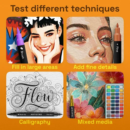 Miniatura 5 de ARTISTRO 72 marcadores de pintura acrílica, bolígrafos de pintura de doble punta + pincel fino ideal para caligrafía, perfectos para tela, rocas