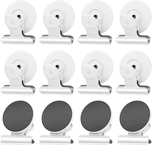 Miniatura 24 de Grtard Paquete de 12 clips magnéticos, imanes de nevera, clips magnéticos fuertes resistentes, clip magnético para pizarra blanca para oficina, Negro
