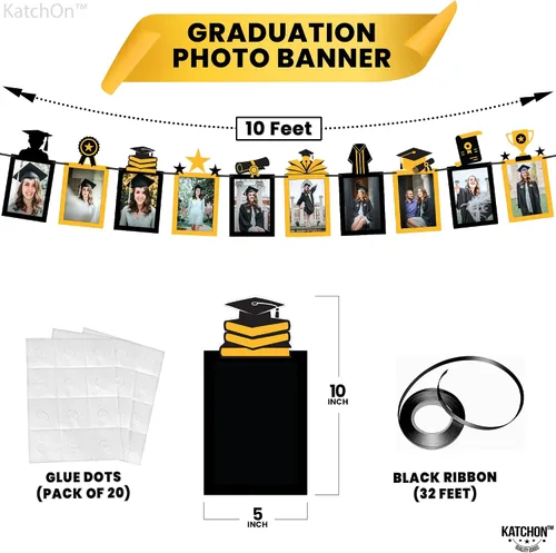 Miniatura 3 de Decoraciones de graduación 2026 Cartel de fotos de graduación dorado y negro - 5 x 7, 10 pies Cartel de graduación para 2026 Decoraciones