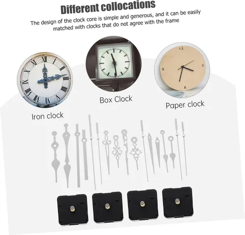 Miniatura 10 de Tofficu Kit de reemplazo de movimiento de reloj de pared DIY con mecanismo de cuarzo silencioso, manecillas de reloj plateadas y cronometraje