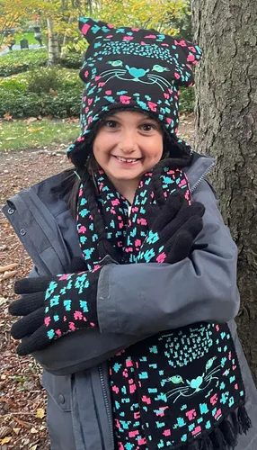 Miniatura 2 de N'Ice Caps, juego de accesorios gorra, bufanda, guante tejidos de sherpa con estampado para chicas.