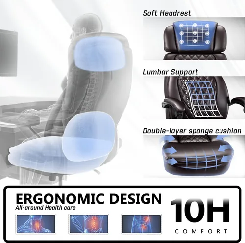 Miniatura 6 de Silla de oficina ejecutiva de 400 libras con reposapiés para personas pesadas, silla de escritorio ergonómica grande y alta con reposacabezas Marrón