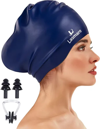 Miniatura 11 de Large Long Hair Swim Cap with Extra Room for Women Men, Silicone Swimming Cap for Long Thick Hair with Ear Plugs Nose Clip Set, Adult Waterproof