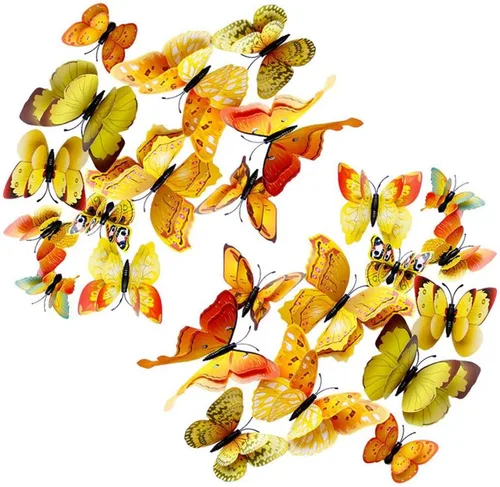 48 imanes de mariposa 3D de doble alas para refrigerador, calcomanías de mariposa de PVC, autoadhesivas e imanes, impermeables, extraíbles para
