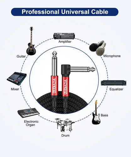 Miniatura 4 de AkoaDa Cable de guitarra de 1/4 de 20 pies, paquete de 2 unidades, cable TS para guitarra eléctrica de ángulo recto compatible con guitarra, bajo