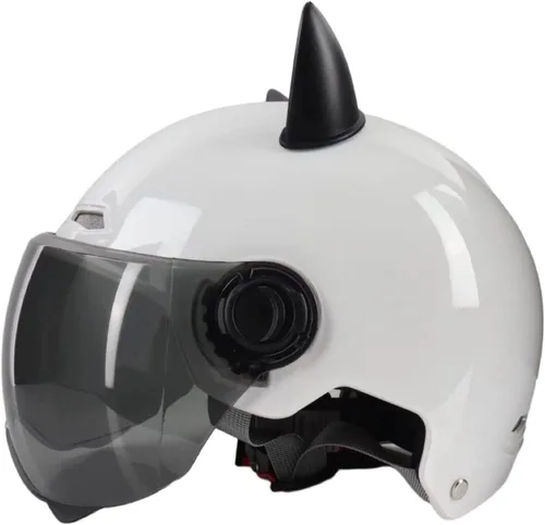 Miniatura 10 de Casco vintage para motocicleta para adultos, con visera solar, diseño retro con orejas de gato, casco de ciclomotor ligero abierto para hombres