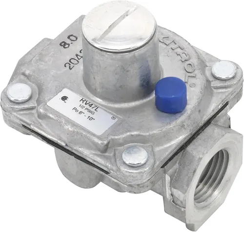 Maxitrol RV47L Regulador de presión de gas propano líquido, rosca FPT de 1/2 pulgada, apertura de entrada y salida de 13/16 pulgadas, 1/2 PSIG