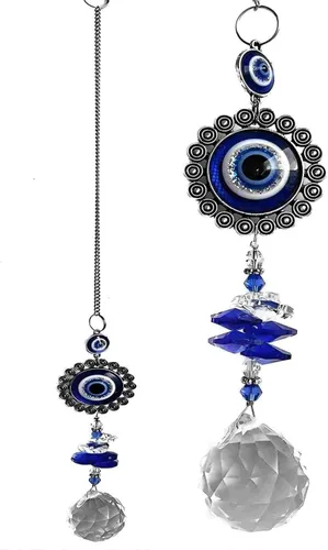 Miniatura 11 de Colgante de cristal azul con dije de ojo malvado, mariposa, ángel, girasol, talismán, atrapa el sol, hecho a mano, dije de buena suerte, oficina