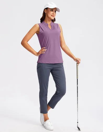 Miniatura 4 de SANTINY Camiseta de golf sin mangas para mujer, cuello en V, ligera, de ajuste seco, para tenis, polo de golf para mujer