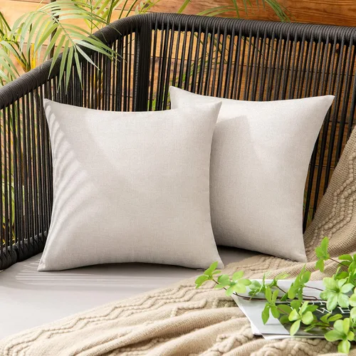 MIULEE Paquete de 2 fundas de almohada decorativas para exteriores, impermeables, sólidas, de lino sintético, para jardín, granja, patio, tienda de
