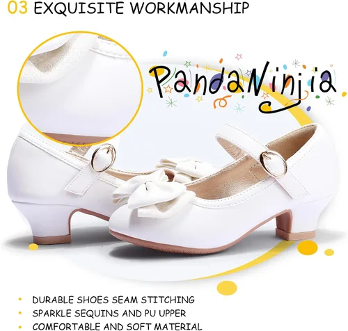 Miniatura 177 de PANDANINJIA Vestido de jada para niñas y niños pequeños, zapatos de princesa Mary Jane con tacones con lazo para fiesta, boda, boda