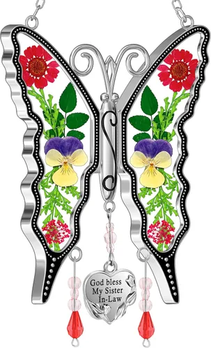 Miniatura 20 de KY &BOSAM - Atrapa luz de vitral con mariposa de color, con la frase A special teacher. Campanilla para el viento, como regalo para la profesora