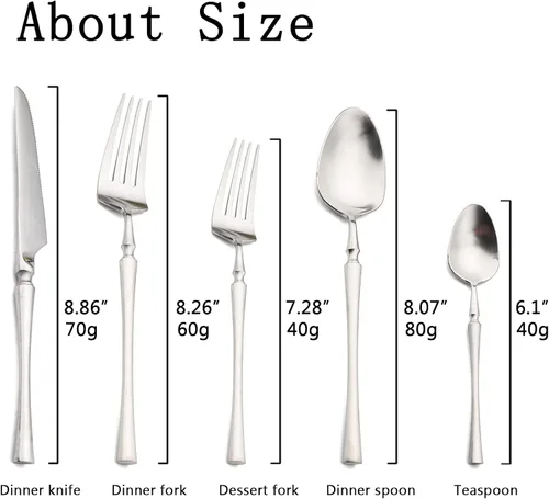 Miniatura 3 de JASHII Silverware - Juego de utensilios de cocina de acero inoxidable 304 de 20 piezas para 4, incluye cucharas, tenedores, cuchillos, acabado mate
