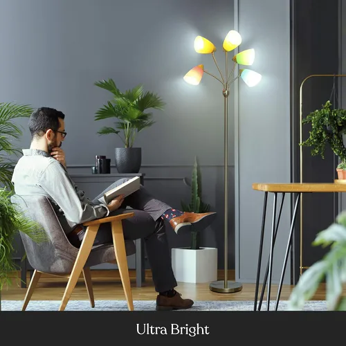 Miniatura 4 de Brightech Medusa - Lámpara de pie LED. Lámpara de pie ajustable con múltiples cabezales para sala de estar, dormitorio o habitación de los niños.