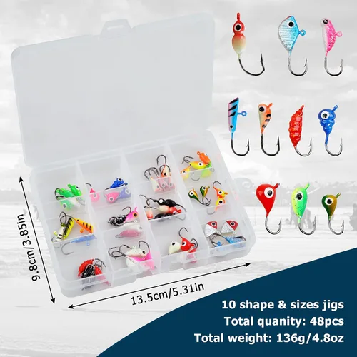 Miniatura 7 de Kit de plantillas de pesca en hielo, juego de señuelos de pesca en hielo, ganchos para la cabeza para lucioperca, panfish crappie, perca