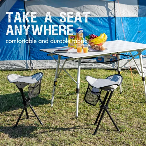 Miniatura 7 de Portal Taburete de trípode plegable alto para acampar al aire libre, caminar, caza, senderismo, pesca, viajes, soporta 225 libras Gris elevado