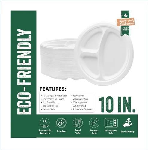 Miniatura 3 de Nicole Home Collection Platos de papel desechables compostables de 10 pulgadas, 100 % bagazo, biodegradables, ecológicos, caña de azúcar natural