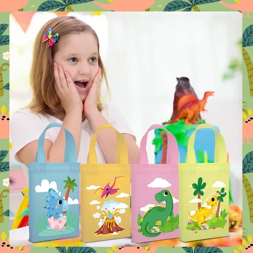 Miniatura 7 de Ferraycle 24 piezas de bolsas de regalo para fiesta de dinosaurios con asas, suministros de fiesta de cumpleaños de dinosaurios, bolsas de regalo