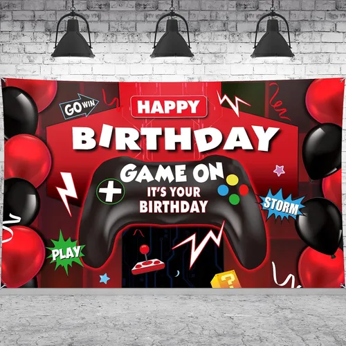 Sumind Telón de fondo de videojuegos de feliz cumpleaños, decoración de fiesta de videojuegos, telón de fondo de cumpleaños para niños, fondo de