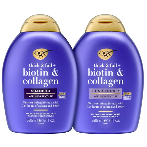 Miniatura 3 de OGX Grueso y completo + biotina y colágeno para volumen y cuerpo del cabello, sin sulfato, juego de champú y acondicionador para cabello fino
