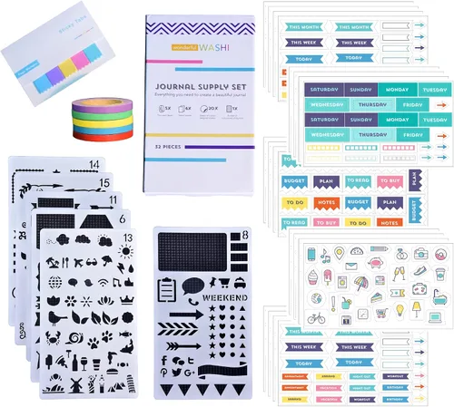 Kit perfecto de suministros de diario para planificación, juego de 32 piezas, suministros diseñados a medida para diarios y planificadores, incluye