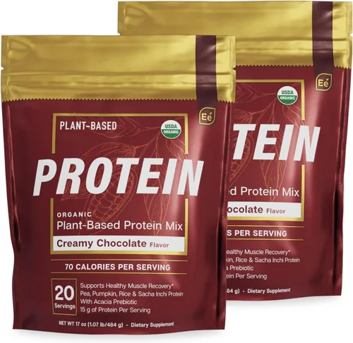 Essential Elements Polvo de proteína de guisante orgánico – Chocolate cremoso | Mezcla vegana a base de plantas baja en carbohidratos – Apto para