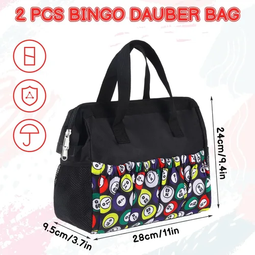 Miniatura 3 de 2 bolsas de bingo Dauber con 10 bolsillos, bolsa de bingo de gran capacidad, asa y cremallera, estuche de transporte de viaje, bolsa de maquillaje