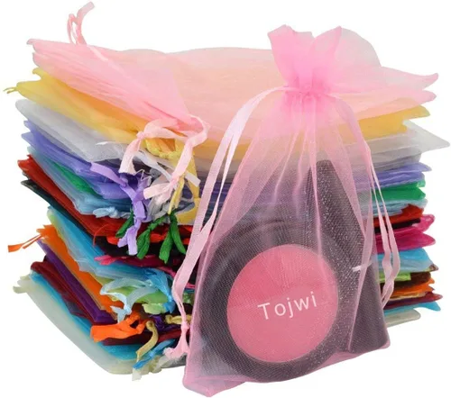 Tojwi 50 bolsas de organza de 3.54 x 4.33 pulgadas (3.5 x 4.3 in) de satén con cordón de organza, bolsa de regalo para boda, fiesta, bolsa de 10