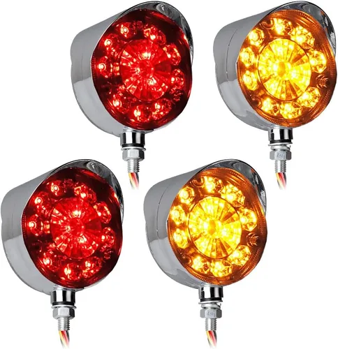Miniatura 19 de 4 piezas de luces de parada y cola redondas de doble cara con 42 LED, rojas, y lámpara de estacionamiento y señal de giro trasera ámbar, compatibles