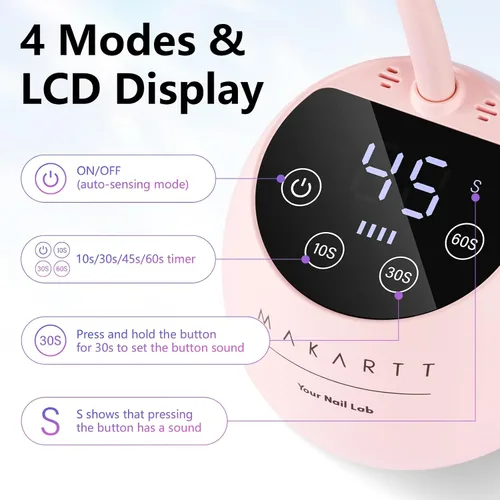 Miniatura 7 de Makartt Lámpara de uñas LED UV: Lámpara de uñas portátil inalámbrica de 50 mW/cm² para gel X y uñas a presión, secador de uñas USB recargable