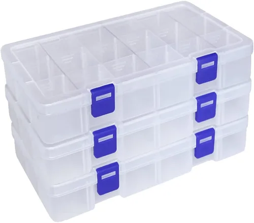 Miniatura 13 de Qualsen Paquete de 4 cajas organizadoras de plástico de 18 rejillas con divisores ajustables, caja organizadora de cuentas para joyas, cuentas