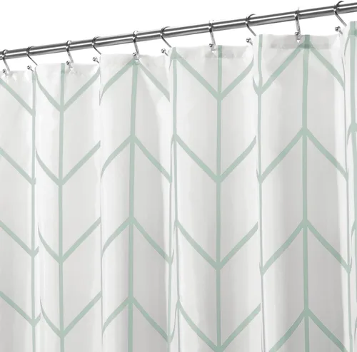 Miniatura 12 de mDesign - Cortina de ducha de tela de fácil cuidado con ojales reforzados, para duchas y bañeras, lavable a máquina, diseño de zigzag, 72” x 72