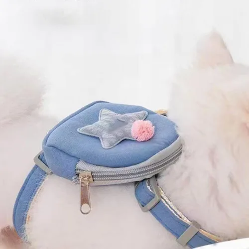 Miniatura 7 de Zerodis Juego de correa de arnés para mascotas, bonita mochila y chaleco para perros y gatos, distribución uniforme de la presión, diseño a presión