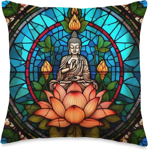 Aesthetic Meditation Buddha Gifts Flower Buddha - Cojín de meditación con diseño de flor de loto, 16 x 16 pulgadas, multicolor