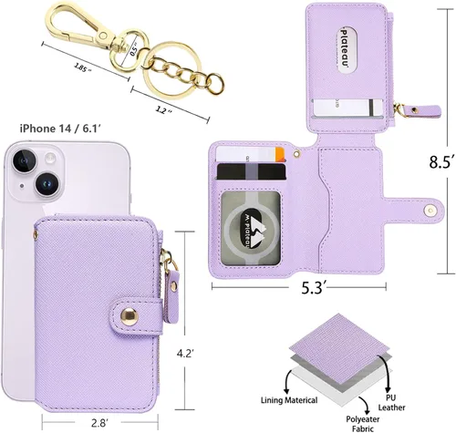Miniatura 47 de Cartera con llavero, tarjetero con bloqueo RFID de piel, funda para tarjetas de crédito con cremallera para mujer