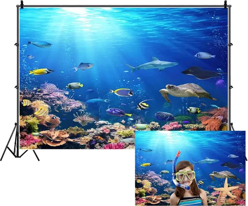 Renaiss Fondo de 5 x 3 pies bajo el mar, mundo submarino, océano profundo, peces tropicales, arrecifes de coral, luz del sol, fondos marinos,