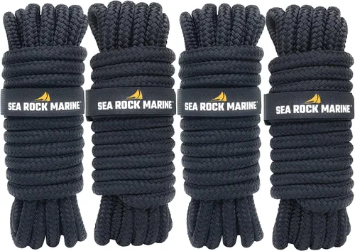 Miniatura 8 de Líneas de muelle de nailon trenzado doble con ojales de 12 pulgadas y lazos para barcos, cuerda marina, accesorios para barcos, color negro