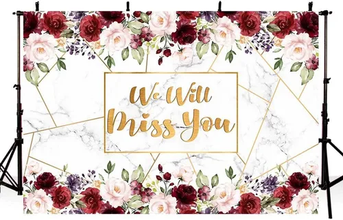 AIBIIN Fondo de fotografía con texto en inglés "We Will Miss You" de 7 x 5 pies, fondo de fotografía, despedida, aniversario, jubilación,