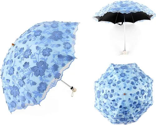 Miniatura 137 de Honeystore Sombrilla bordada con flor 3D plegable UV con encaje clásico