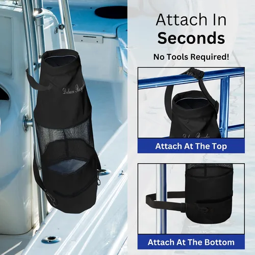 Miniatura 5 de Bolsa de basura para barco, tela Oxford de malla 600D resistente con cremallera inferior y cierre de goma superior, a prueba de fugas y lavable
