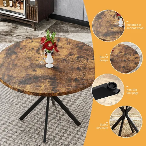 Miniatura 4 de Mesa de comedor redonda: mesa marrón moderna de 39 pulgadas con base en X negra para 4-5 personas, perfecta para espacios pequeños y apartamentos