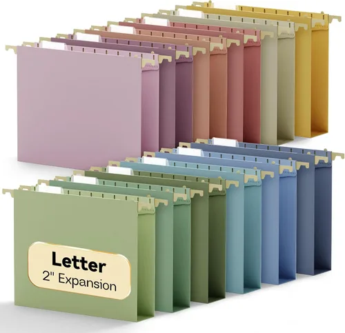 Carpeta colgante de plástico con capacidad adicional, tamaño carta, carpeta de archivos expandible de 2 pulgadas con pestañas, carpetas reforzadas,