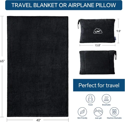 Miniatura 5 de BEDELITE Manta de viaje con bolsa, manta de forro polar jacquard ultrasuave con funda para equipaje y clip para mochila, manta de avión, esencial